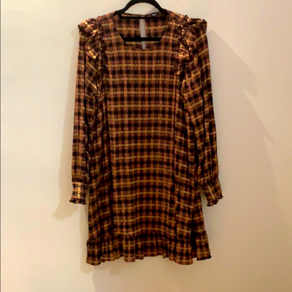 FLASH SALE ZARA PLAID SHINY LONG SLEEVE DRESS
